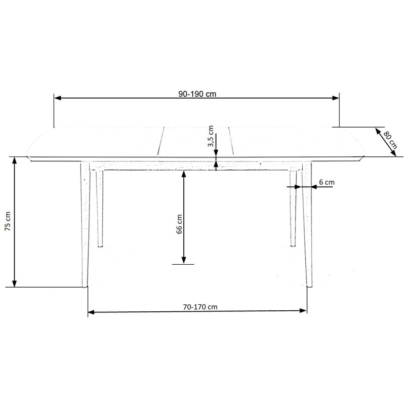 BARRET stół kolor blat - biały mat, nogi - dąb lefkas (90-190x80x75 cm) (1p1szt)