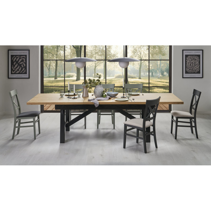 FIESTA stół rozkładany 200-280x100x77 cm dąb naturalny/czarny (3p1szt)