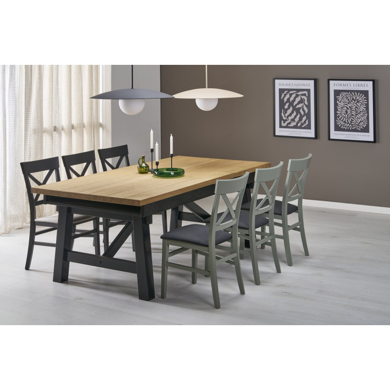 FIESTA stół rozkładany 200-280x100x77 cm dąb naturalny/czarny (3p1szt)