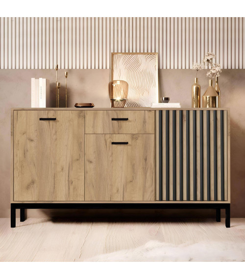 LAMINO KM-1 komoda dąb craft/czarny, nogi: czarny (3p1szt)