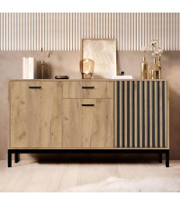 LAMINO KM-1 komoda dąb craft/czarny, nogi: czarny (3p1szt)