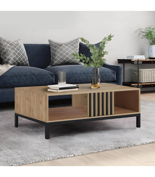 LAMINO LAW-1 ława dąb craft/czarny, nogi: czarny (2p1szt)