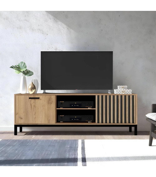 LAMINO RTV-1 stolik RTV dąb craft/czarny, nogi: czarny (2p1szt)