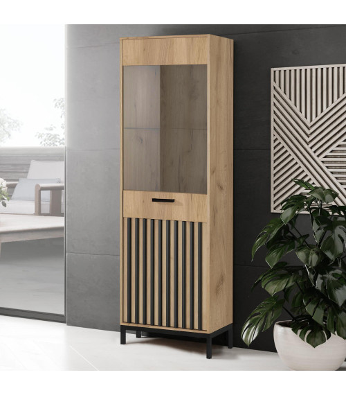 LAMINO W-1 witryna dąb craft/czarny, nogi: czarny (5p1szt)