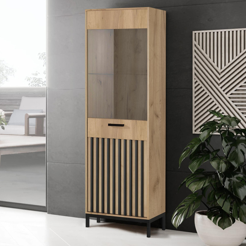 LAMINO W-1 witryna dąb craft/czarny, nogi: czarny (5p1szt)