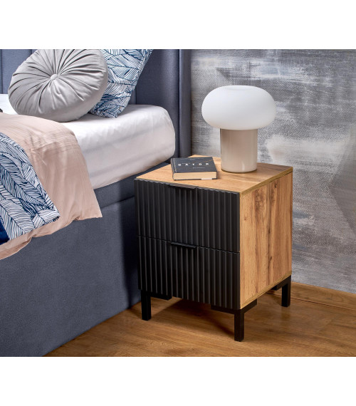 NELA szafka nocna, dąb craft - czarny (1p1szt)
