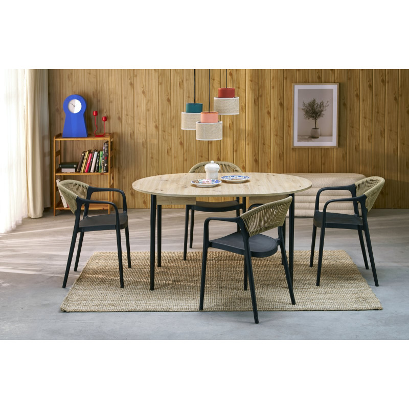 PIVOT stół rozkładany 102-142x102x75 cm, blat - dąb artisan, nogi - czarny (1p1szt)