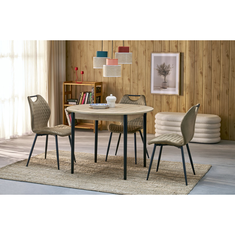 PIVOT stół rozkładany 102-142x102x75 cm, blat - dąb artisan, nogi - czarny (1p1szt)