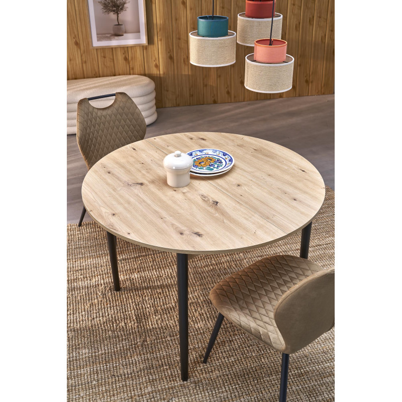 PIVOT stół rozkładany 102-142x102x75 cm, blat - dąb artisan, nogi - czarny (1p1szt)