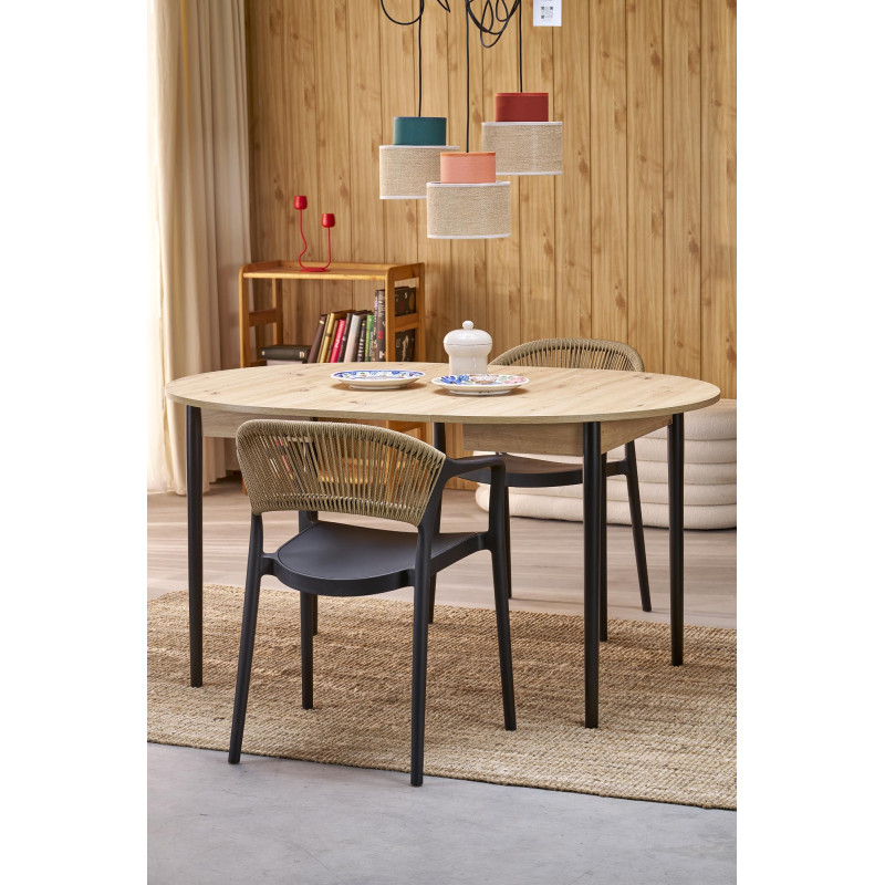 PIVOT stół rozkładany 102-142x102x75 cm, blat - dąb artisan, nogi - czarny (1p1szt)