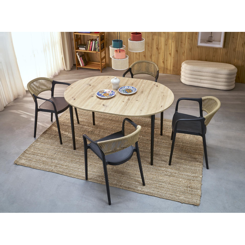 PIVOT stół rozkładany 102-142x102x75 cm, blat - dąb artisan, nogi - czarny (1p1szt)