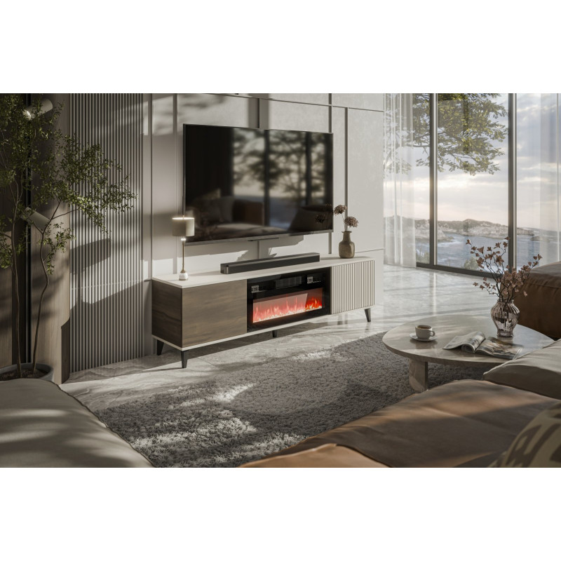 RANDOM 2 RTV-K stolik RTV 180 cm z kominkiem kaszmir / orzech / czarny (3p1szt)