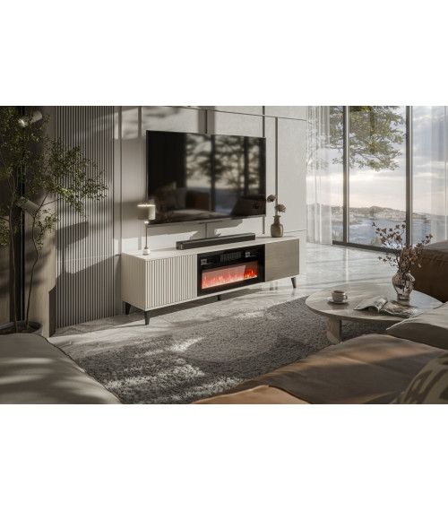 RANDOM 2 RTV-K stolik RTV 180 cm z kominkiem kaszmir / orzech / czarny (3p1szt)