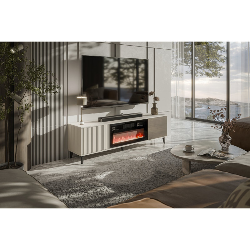 RANDOM 2 RTV-K stolik RTV 180 cm z kominkiem kaszmir / orzech / czarny (3p1szt)