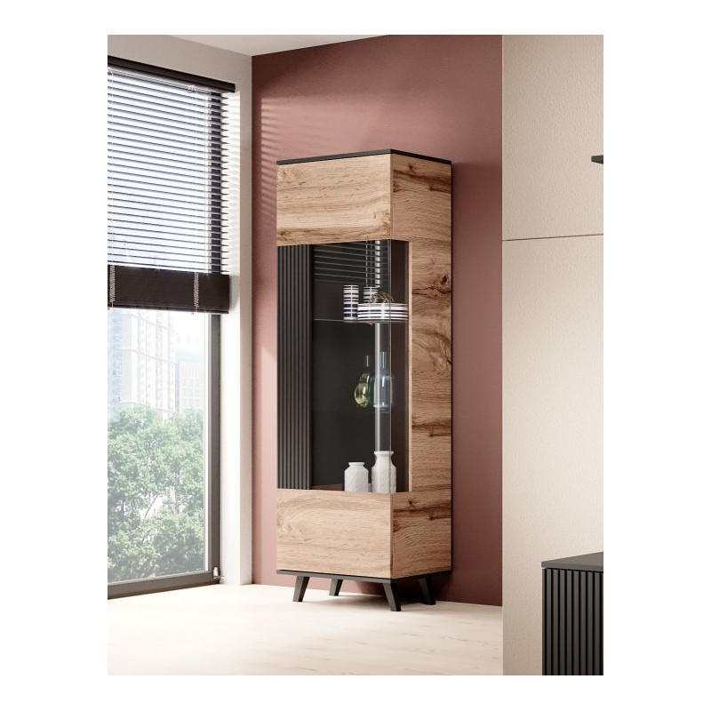 RANDOM W-1 witryna dąb wotan/czarny (2p1szt)