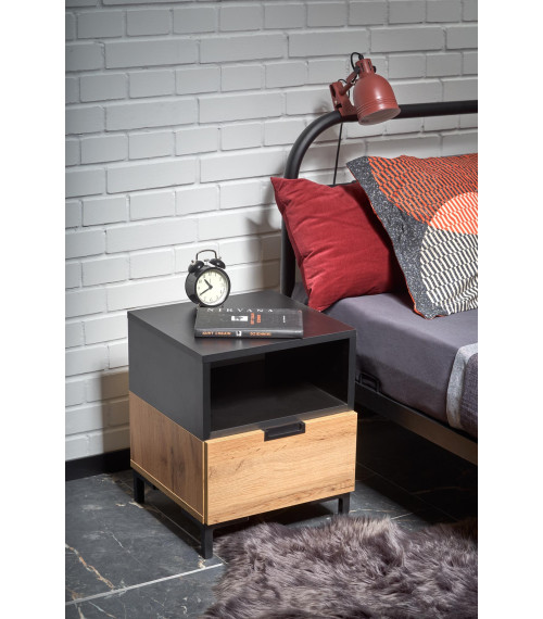 SILVIA szafka nocna, dąb wotan - czarny (1p1szt)