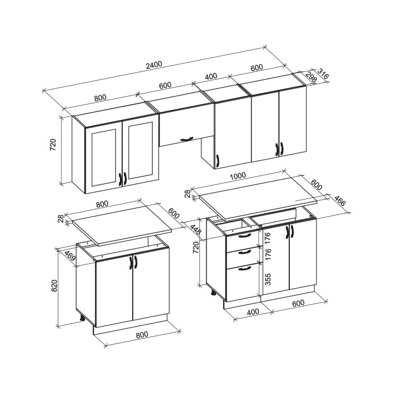 ELIZABETH 240 kuchnia zestaw korpus: dąb sonoma, front: popielaty (10p1kpl)