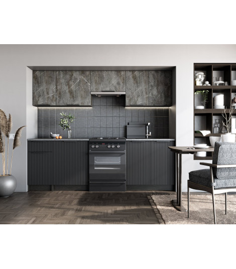 TAMARA 240 kuchnia zestaw korpus: carbon wood, front: popielaty marmur / czarny (10p1szt)