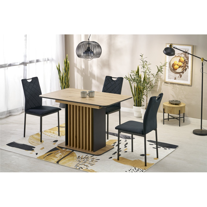 WILSON stół rozkładany, blat - dąb artisan / czarny, nogi - dąb artisan / czarny (2p1szt)