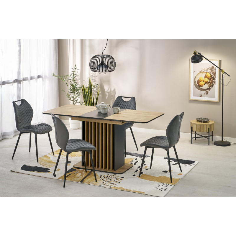 WILSON stół rozkładany, blat - dąb artisan / czarny, nogi - dąb artisan / czarny (2p1szt)