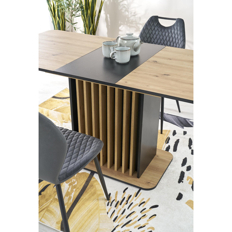 WILSON stół rozkładany, blat - dąb artisan / czarny, nogi - dąb artisan / czarny (2p1szt)