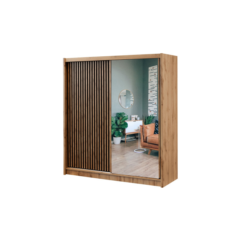 Szafa London 203 L DĄB WOTAN/CZARNY/LUSTRO