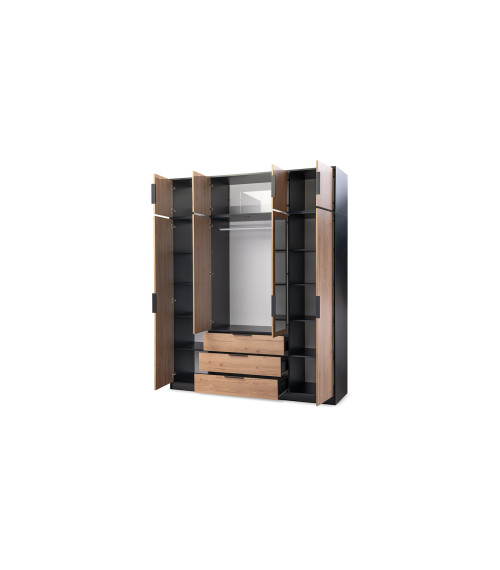 LATI D4 SZAFA CZARNY/DĄB VIKING/LUSTRO