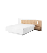 Łóżko ze stolikami i oświetleniem 3D - Biały / Dąb Craft Złoty