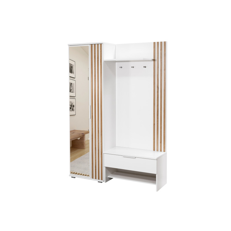 Garderoba Milo 140 z Lamelami Biały/Lustro