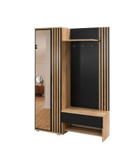 Garderoba Milo 140 z Lamelami Dąb Wotan/Czarny/Lustro