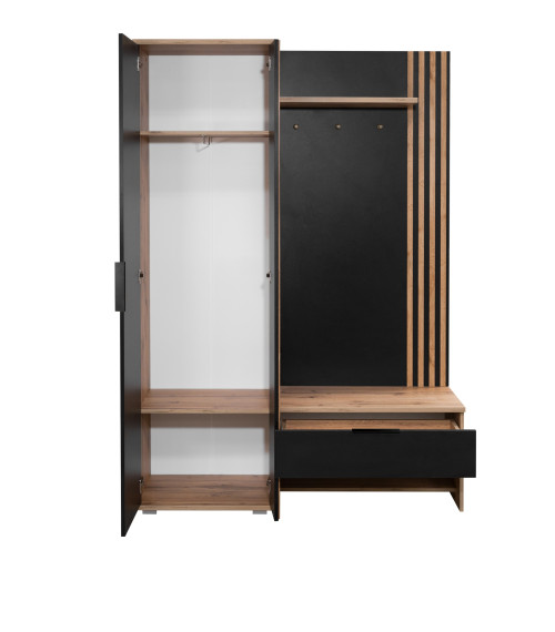 Garderoba Milo 140 z Lamelami Dąb Wotan/Czarny/Lustro
