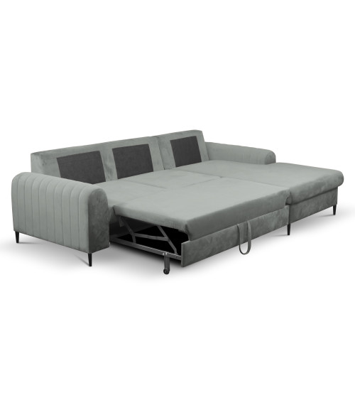 Narożnik rozkładany z pojemnikiem na pościel Monaco GREY 16 prawostronny / nogi czarne