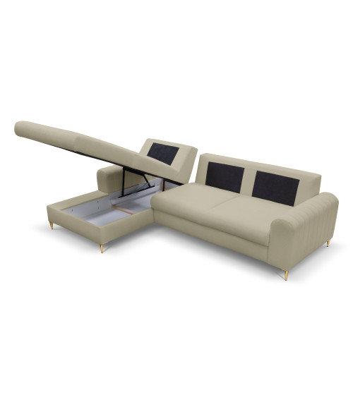 Narożnik rozkładany z pojemnikiem na pościel Monaco LOFT 2 lewostronny/nogi złote