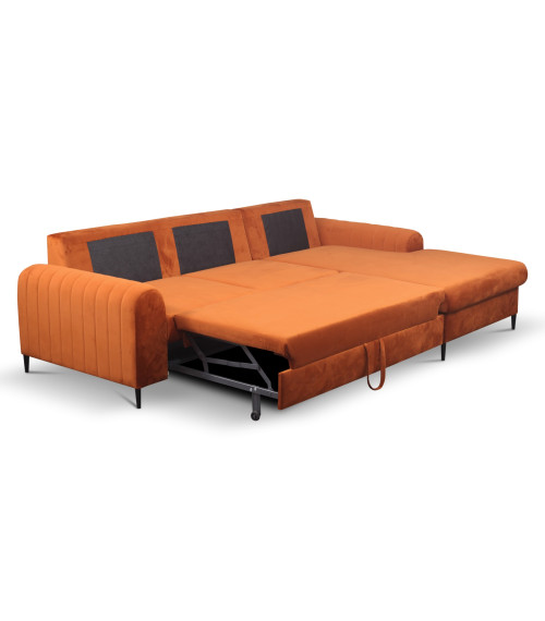 Narożnik rozkładany z pojemnikiem na pościel Monaco RUST 33 prawostronny/nogi czarne