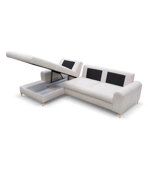 Narożnik rozkładany z pojemnikiem na pościel Monaco LOFT 1 lewostronny/nogi złote