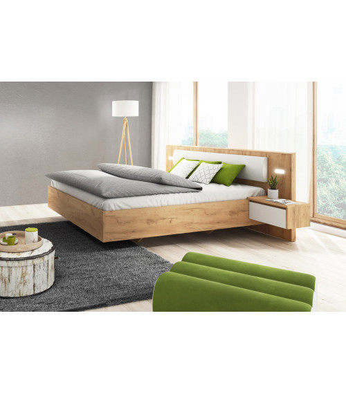 Łóżko ze stolikami nocnymi i oświetleniem Xelo G - Dąb Craft Złoty/Biały