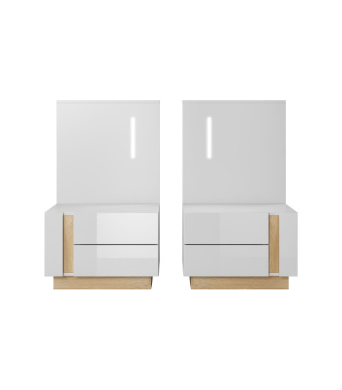 2x Stolik nocny z oświetleniem Arco  - Biały/Biały poł./Grandson