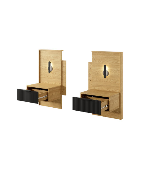 2x Stolik nocny z oświetleniem Baltic D Dąb baltic/Czarny