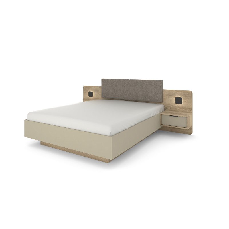 Łóżko ze stolikami i oświetleniem Letto D - Dąb Terra + Szary Kamienny