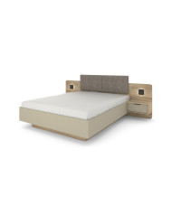 Łóżko ze stolikami i oświetleniem Letto D - Dąb Terra + Szary Kamienny