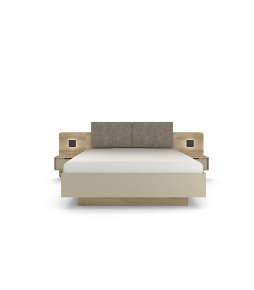 Łóżko ze stolikami i oświetleniem Letto D - Dąb Terra + Szary Kamienny