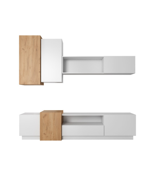 Meblościanka 3D - Biały/Dąb Craft Złoty