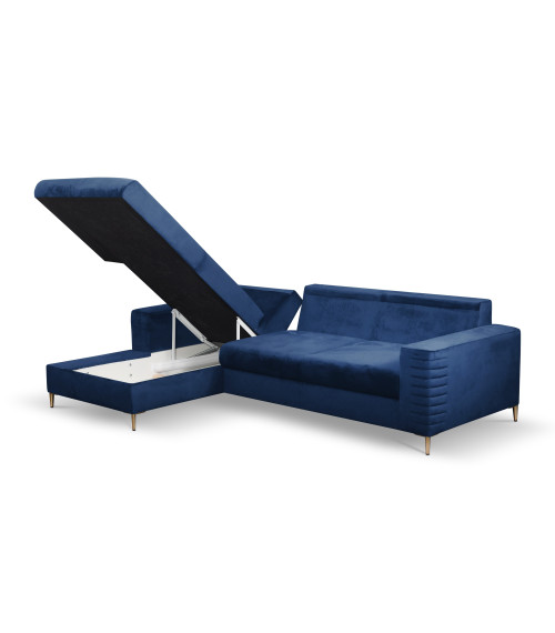 Narożnik lewostronny rozkładany z pojemnikiem na pościel Collin NAVY 25