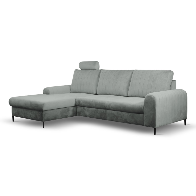 Narożnik lewostronny rozkładany z pojemnikiem na pościel Monaco GREY 16 - czarne nóżki