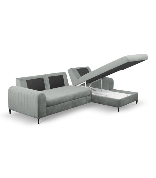 Narożnik prawostronny rozkładany z pojemnikiem na pościel Monaco GREY 16 - złote nóżki