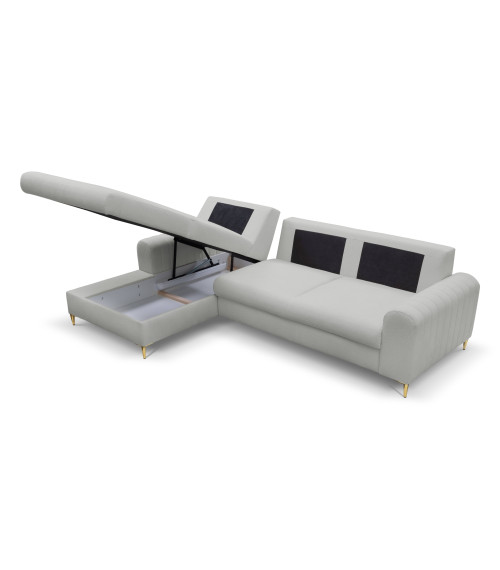 Narożnik lewostronny rozkładany z pojemnikiem na pościel Monaco LOFT 18 - czarne nóżki