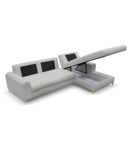 Narożnik prawostronny rozkładany z pojemnikiem na pościel Monaco  LOFT 18 - czarne nóżki