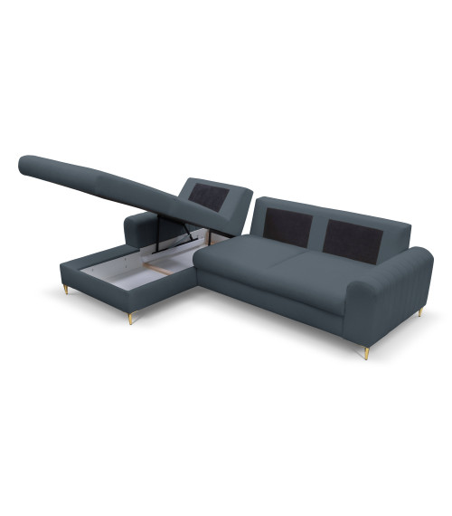 Narożnik prawostronny rozkładany z pojemnikiem na pościel Monaco lewy LOFT 14 - czarne nóżki