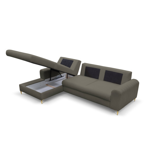 Narożnik rozkładany z pojemnikiem na pościel Monaco prawy LOFT 22 - złote nóżki