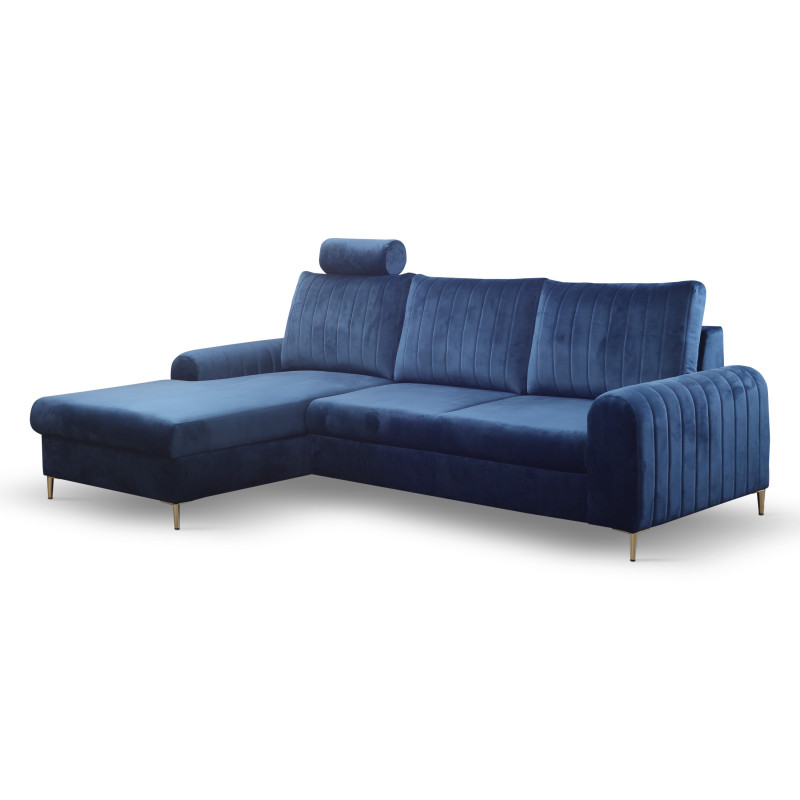 Narożnik rozkładany z pojemnikiem na pościel Monaco lewy NAVY 25 - czarne nóżki